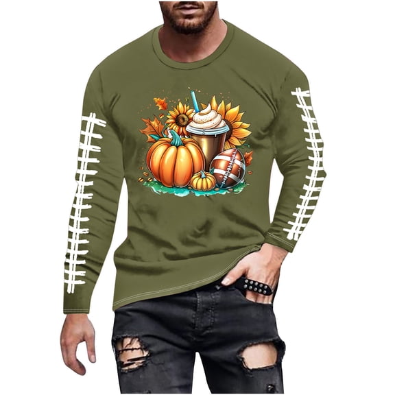 Raeneomay Long Sleeve Shirts for Men Fashion Men's Printed Round Neck Casual T-Shirt Long Sleeve Top Shirt