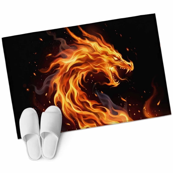 Chinese Style Bathroom Rug Washable 2x3 Entryway Rug Non Slip Fantasy Dragon Orange Gradient Fire Front Door Mat Low Pile Indoor Doormat Throw Floor Carpet for Kitchen Bedroom Entrance