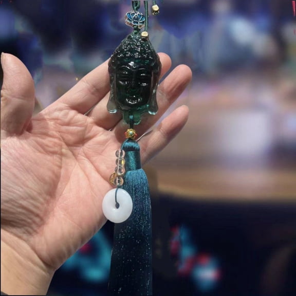 Chinese Style Buddha Head Pendant Car Hanging Ornament Tassel Rearview Mirror Amulet Interior Decoration Gift