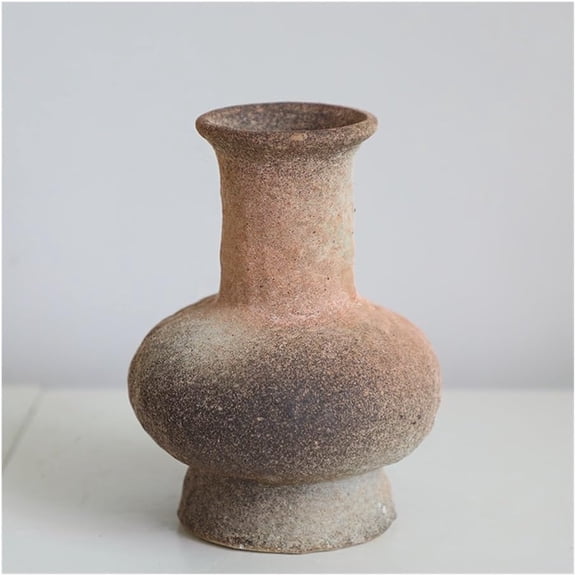 Chinese Style Ceramic Vase, Retro Coarse Pottery Jar for Flower Arrangement, Small Decorative Vase for Living Room Dining Table Desktop Home Office Decor
