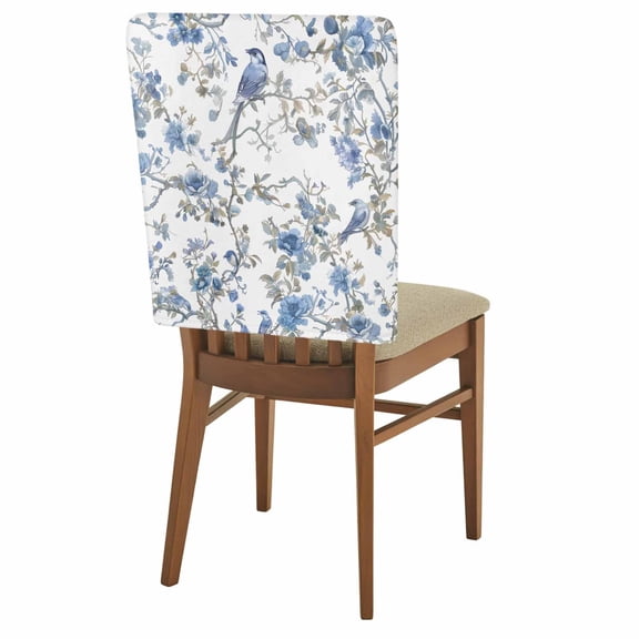 Chinese Style Chair Back Covers Set of 6 Blue Flowers and Birds Figure Removable Dining Chair Slipcovers Washable Seat Protector for Restaurant Party Banquet Kichen Decor