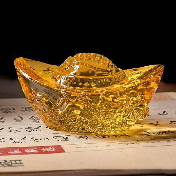 Chinese Style Citrine Ingot Gold Crystal Glass Colored Glaze Wealth Money Craft