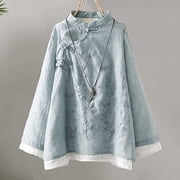 Chinese Style Clothing Women Cheongsam Top Traditional Shirt Blouse Blue 3=XL