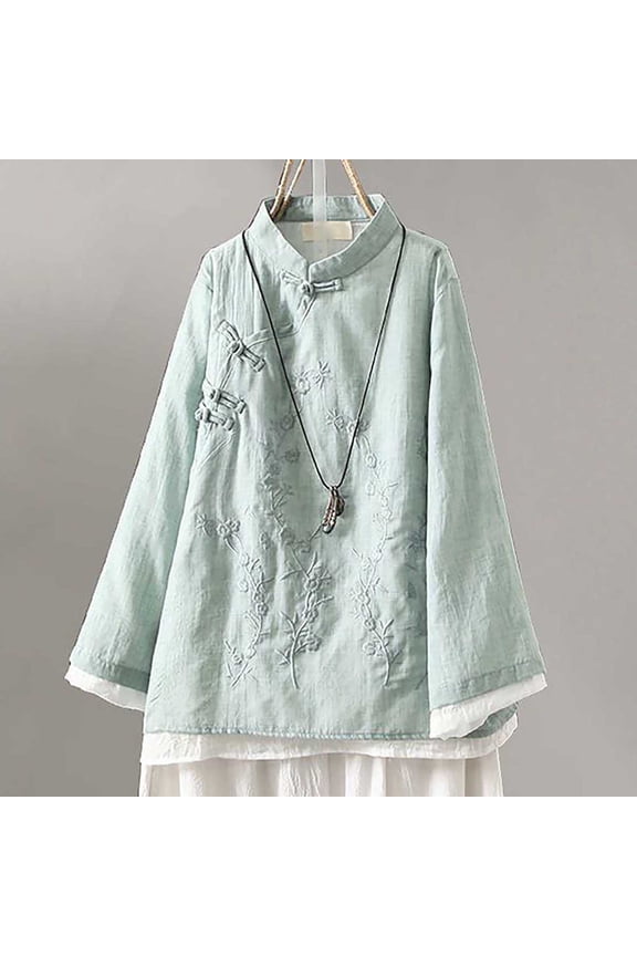 Chinese Style Clothing Women Cheongsam Top Traditional Shirt Blouse (Green XXXXXXS)