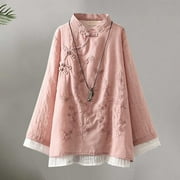 Chinese Style Clothing Women Cheongsam Top Traditional Shirt Blouse Pink 3=XL