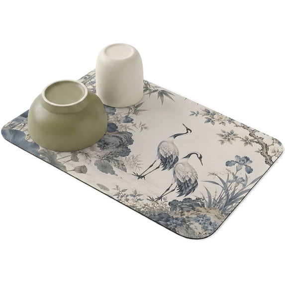 Chinese Style Crane Bird Dish Drying Mat,Absorbent Diatomaceous Earth ...