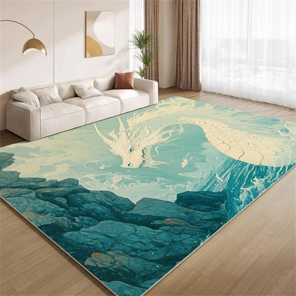 Chinese Style Dragon Area Rugs, Painted Landscape Pattern Carpet, Washable Non Slip Low Pile Soft Rug for Living Room Bedroom Decor Mat 2ftx3ft