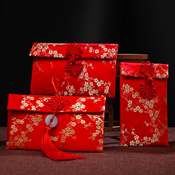 Chinese Style Embroidery Design Red Envelope Lucky Money Bag Party Supplies Brown Brocade Cloth