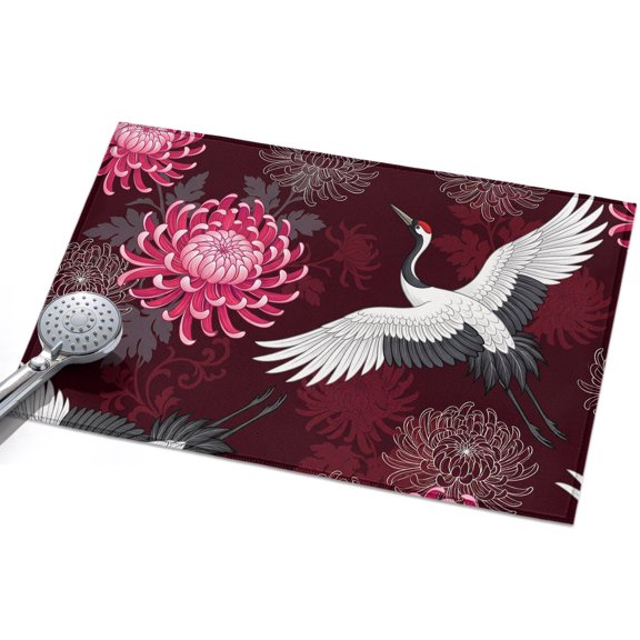 Chinese Style Entryway Rug 2x3ft Washable Non Slip Bathroom Rug Low Pile Indoor Floor Front Door Mat Rustic Swan Birds Botanical Flowers Rectangle Area Rugs Carpet for Kitchen Office Dining Room Home