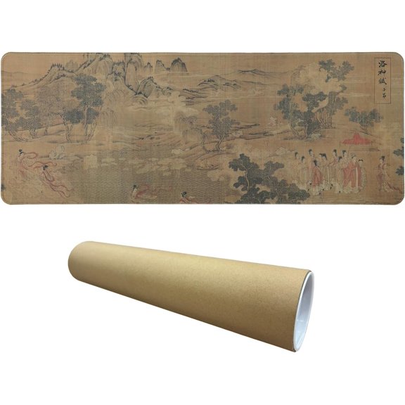 Chinese Style Famous Art Mouse Pad, 31.5x12 Inches Non-Slip Rubber Base, Waterproof Desk Mat for Office & Gaming (Extended XX-Large, Ode to The Luo River Goddess (Chinese Myth Painting))