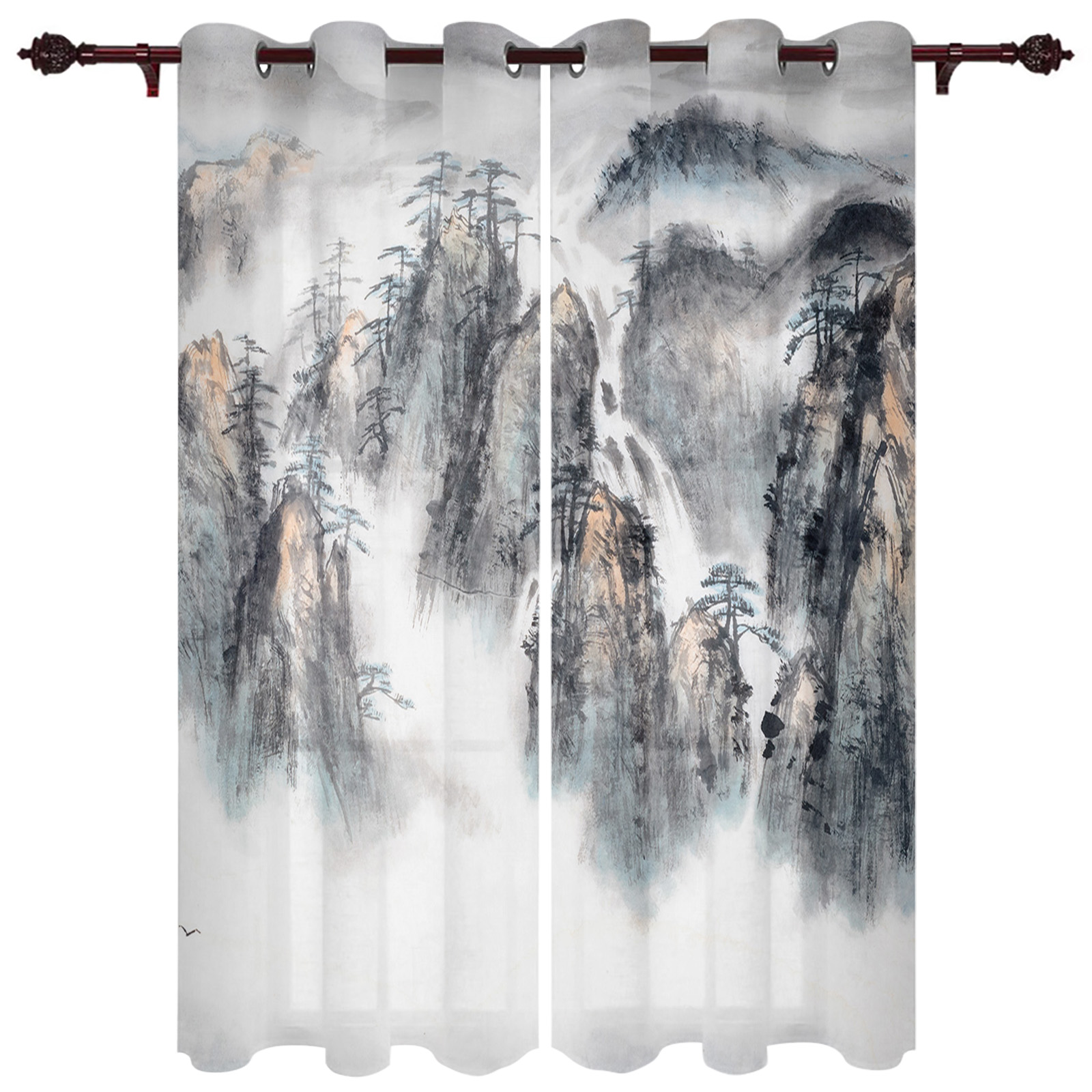 Chinese Pattern Valances Chinese Style Flower Bird Illustration Window Curtains for Living Room ...