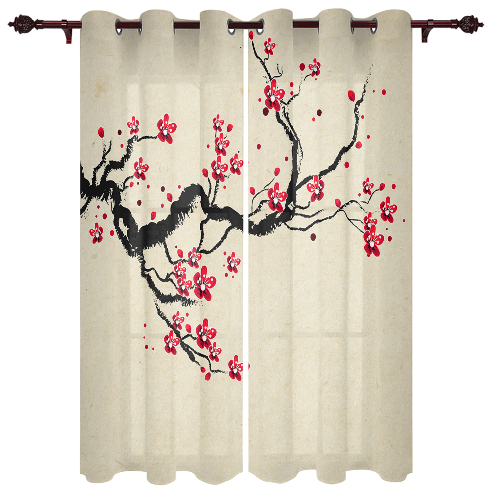 Chinese Pattern Valances Chinese Style Flower Bird Illustration Window Curtains for Living Room ...