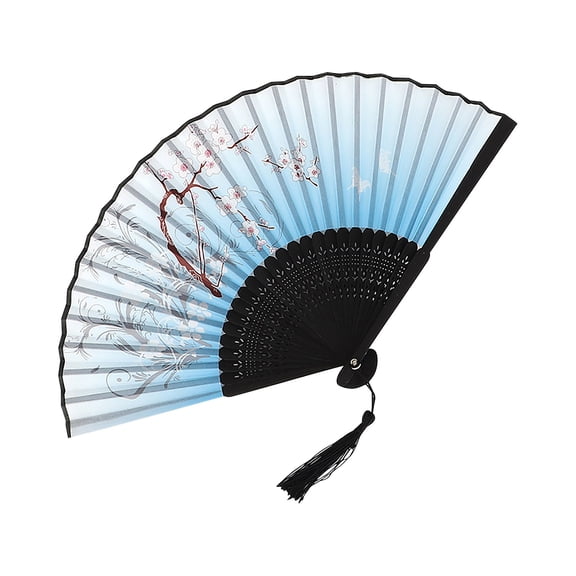 Chinese Style Folding Fan, Bamboo Frame With Floral Pattern, Tassel Decorated For Dance Performance, Daily Use, Gift Giving