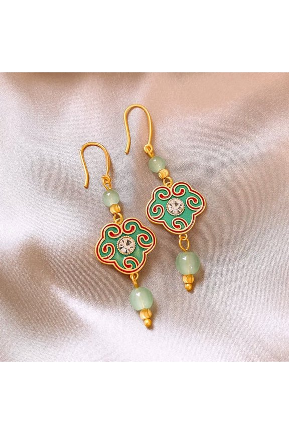 Chinese Style Gold Plated Earrings Cloud Bead Dangle Jewelry for Women Vintage Minimalist Elegant Design Traditional Fashion