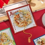 Chinese Style Horse Bookmark with Chain Tassel Metal Hollow Ruler Bookmarks Book Lovers Writers Readers Students New Year Gifts