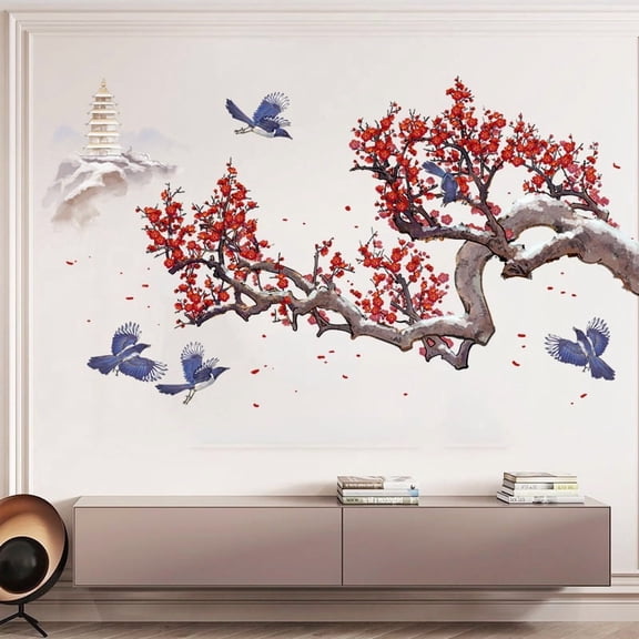 Chinese Style Ink Branch Plum Blossom Wall Stickers - Elegant Self-Adhesive Home Decor for Living Room and Study