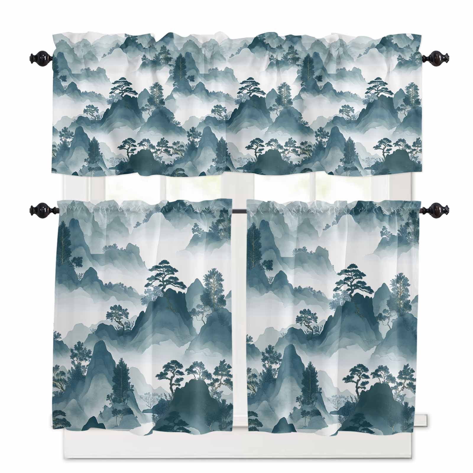 Chinese Pattern Valances Chinese Style Kitchen Curtains Valances and Tiers Retro Mountain and ...