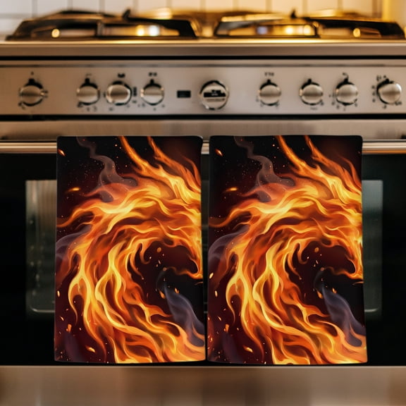 Chinese Style Kitchen Towels Set of 1, Fantasy Dragon Orange Gradient Fire Absorbent Dish Towels for Kitchen, Microfiber Hand Towel, Quick Drying Tea Towel for Cleaning Decorative Dishcloths