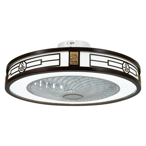 Chinese Style LED Ceiling Fan Light Dimmable Lamp semi Flush Mount W/ Remote Control 3 Speed