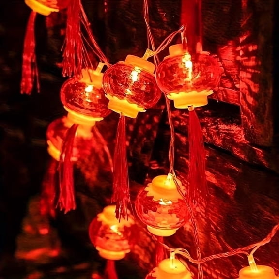 Chinese Style LED Hanging Red Lantern String Lights with Tassels for Festivals and Home Decoration