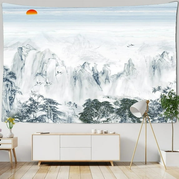 Chinese Style Landscape Tapestry Wall Hanging Mountain Waterfall Natural Scery Wall Tapest