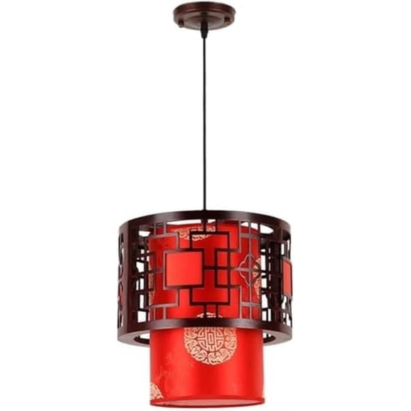Chinese Style Lantern Pendant Light Oriental Retro Ceiling Lamp Indoor Classical Suspended Lamps Traditional Hanging Lighting Fixture Restaurant Hotel Decor Chandeliers(Red)$$Tools & Hardware Other