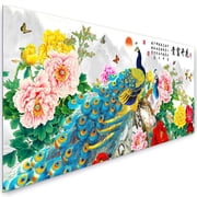 Chinese Style Large Diamond Art Kits for Adults,5D Peacock Diamond Painting kit,Special Diamond Art Mosaic Kits,Peony Flowers,AB Diamond Art,DIY handicrafts,Home Decor 39.37x15.7inch
