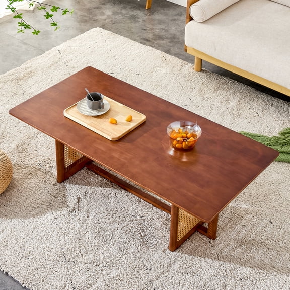 Chinese Style Log Wind Imitation Rattan Walnut Color Tea Table Rectangular Solid Wood Coffee Low Table Small Family Living Room Tea Table .