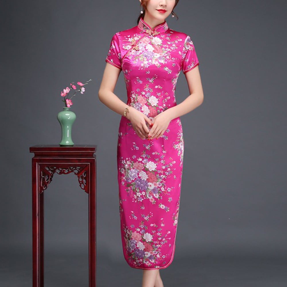 Chinese Style Long Dress: Qipao Short-sleeved in Slim Fit and Long ...