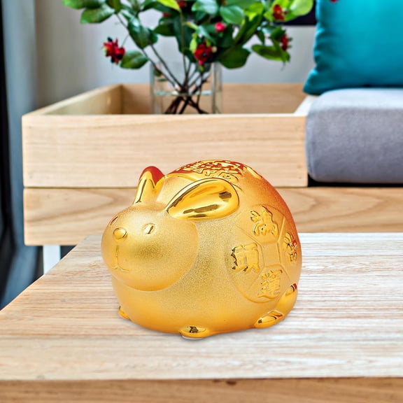 Chinese Style Lucky Rabbit Money Box Animal Figurine Collection Money Box Crafts Decorative for New Year Gifts Bedroom Decor , 5 Inch
