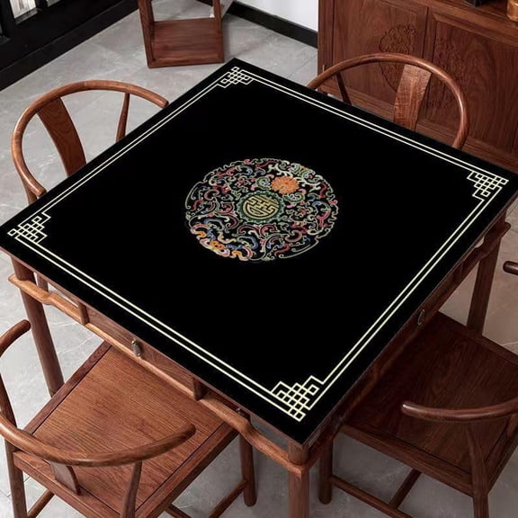 Chinese Style Mahjong Mat, 31.5 * 31.5'' Anti Slip and Noise Reduction Mahjong Table Mat for Poker, Card, Board & Tile Games (Black)