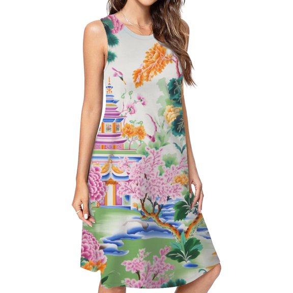 Chinese Style Pattern Color Dress Elegant Party Dresses Evening Dresses Women Dress Sleeveless Dress Ladies Dresses