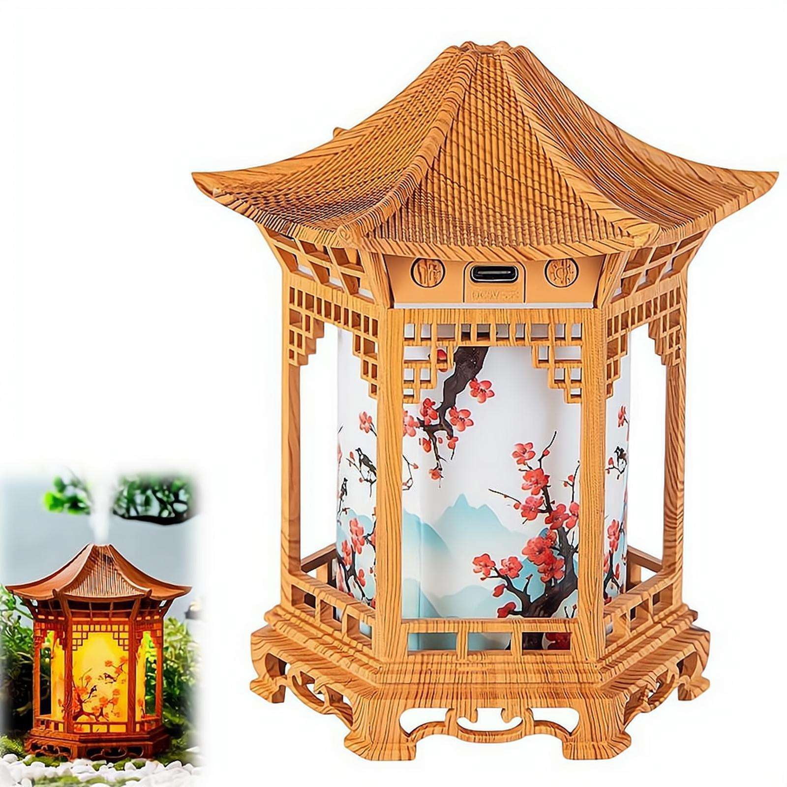 Chinese Style Pavilion Humidifier, Wood Grain Night Light, Household ...
