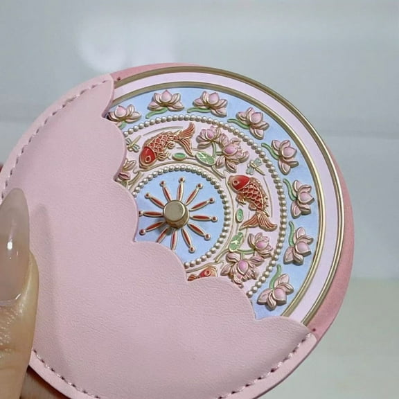 Chinese Style Peacock Flower Compact Mirror Handheld Makeup Mirror Vintage Ornament for Purse Travel or Gift Use