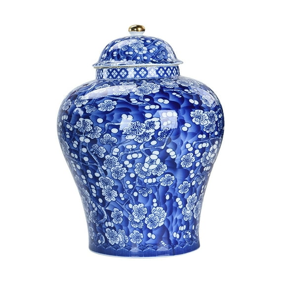 Chinese Style Plum Porcelain Vase Ginger Jar with Lid Oriental Style Glazed