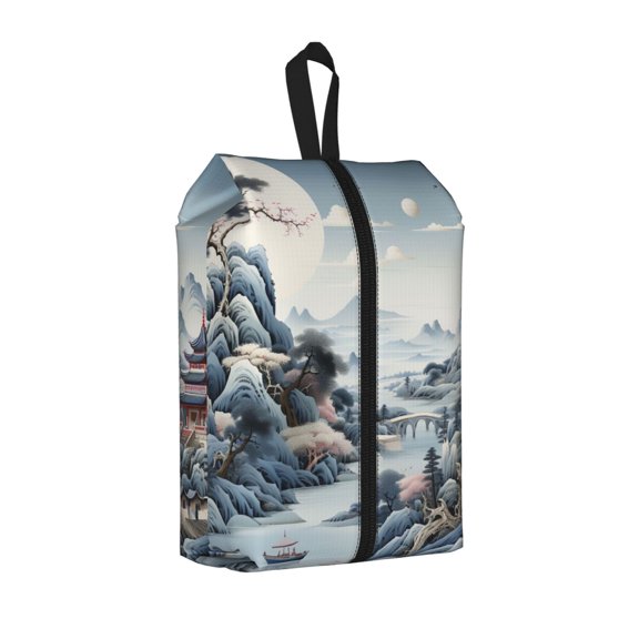 Chinese Style Powder Chinoiserie Toile 1 PC Portable Travel Shoe Organizer Bag with Carrying Handle, Shoe Toiletry & Gear Storage Pouch for Suitcases