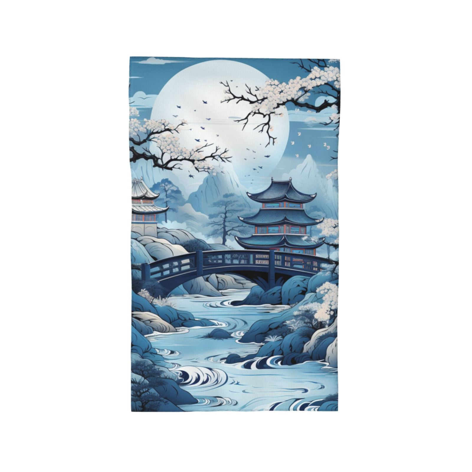 Chinese Style Powder Chinoiserie Toile Blue 27.5" x 16" Ultra Soft Hand Towel, Face Wash Cloth for Bathroom, Gym, Travel, Pool