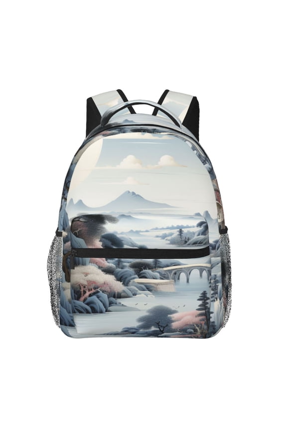 Chinese Style Powder Chinoiserie Toile Laptop Backpack Travel Rucksack for Teens Adults, Fits 15-inch Notebook