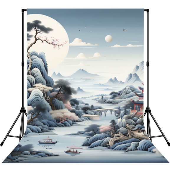 Chinese Style Powder Chinoiserie Toile Photography Backdrop 5x7Ft Background for Photo Studio Video Recording Birthday Party Wedding Home Decor