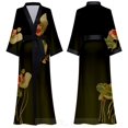 thumbnail image 1 of Chinese Style Print Women Long Robe Nightgown Retro Satin Sleepwear Nightdress Half Sleeve Kimono Bathrobe Gown Loose Home Wear (Black Long 1,PLUS ONE SIZW), 1 of 7