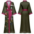 thumbnail image 1 of Chinese Style Print Women Long Robe Nightgown Retro Satin Sleepwear Nightdress Half Sleeve Kimono Bathrobe Gown Loose Home Wear (Green Long 19,PLUS ONE SIZW), 1 of 7