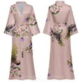 thumbnail image 1 of Chinese Style Print Women Long Robe Nightgown Retro Satin Sleepwear Nightdress Half Sleeve Kimono Bathrobe Gown Loose Home Wear (Pink Long 13,PLUS ONE SIZW), 1 of 7