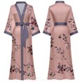 thumbnail image 1 of Chinese Style Print Women Long Robe Nightgown Retro Satin Sleepwear Nightdress Half Sleeve Kimono Bathrobe Gown Loose Home Wear (Pink Long 24,PLUS ONE SIZW), 1 of 7