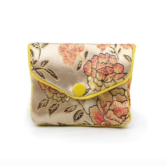 Chinese Style Rectangle Cloth Zipper Pouches with Flower Pattern and Snap Button Old Lace 6.5x7.5cm diy