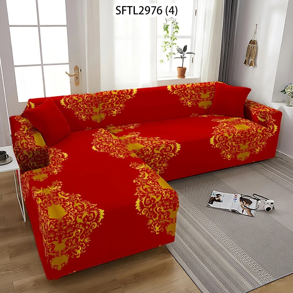 Chinese Style Red Sofa Cover Dragon Corner Cover for Couch Straight