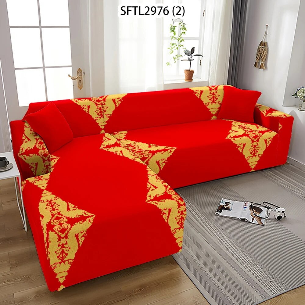 Chinese Style Red Sofa Cover Dragon Corner Cover for Couch Straight ...