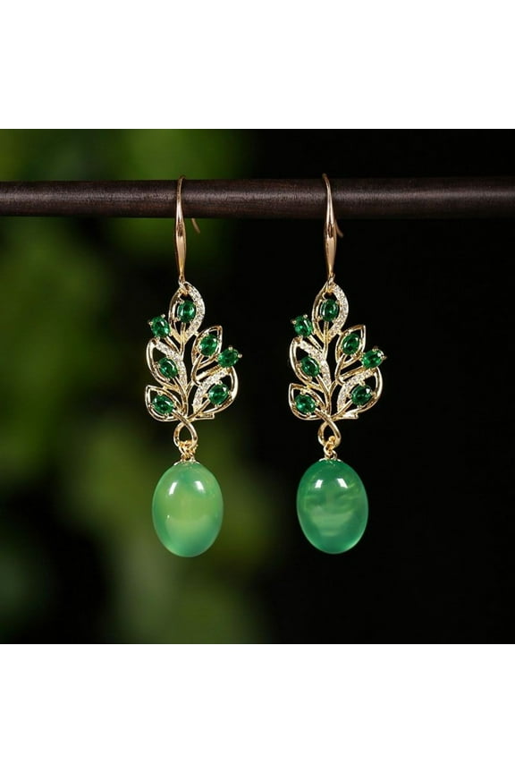 Chinese Style Silver Plated Earrings Green Dangle Jewelry Qipao Accessory Gift for Women Traditional Design