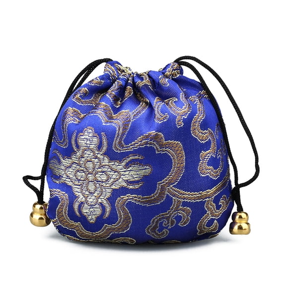 Chinese Style Stain Brocade Jewelry Packing Pouches Drawstring Gift Bags Auspicious Cloud Pattern Blue 11x11cm