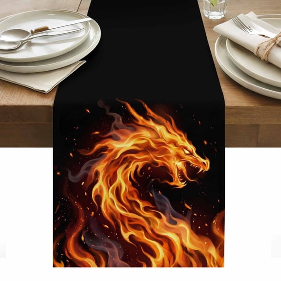 Chinese Style Table Runner Fantasy Dragon Orange Gradient Fire Tablerunners 13 x 36 Inch, Table Decorations Tabletop Scarf for Summer Gathering Holiday Farmhouse Kitchen Dining Decor