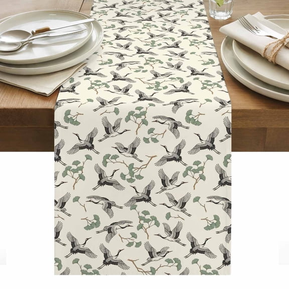Chinese Style Table Runner Farmhouse Swan Birds Plant Branches Tablerunners 16 x 72 Inch, Table Decorations Tabletop Scarf for Summer Gathering Holiday Farmhouse Kitchen Dining Decor